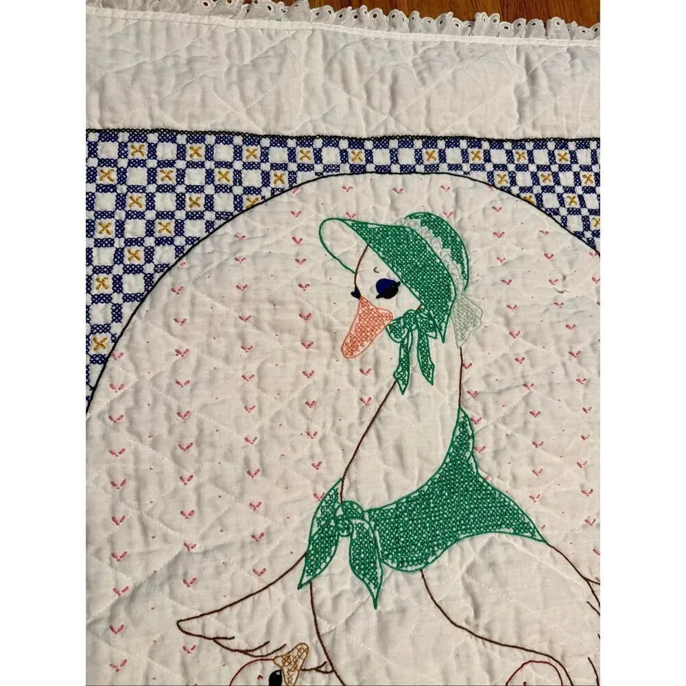 Vintage Mother Goose Cross Stitch Baby Crib Blanket Cottagecore